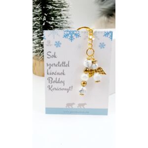 Kép 2/2 - Aranyszín kulcstartó angyalka medállal.  Az ajándékszett része a kulcstartó, az üzenetkártya, és egy fehér tüll tasak!