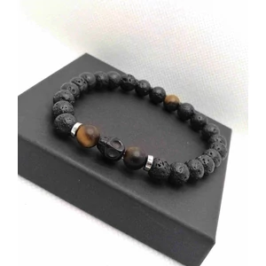 Kép 2/3 - Koponyás férfi lávakő karkötő