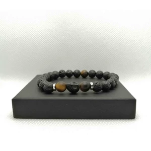 Kép 3/3 - Koponyás férfi lávakő karkötő