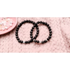 Kép 2/2 - Lávakő-ónix ásványkarkötőpár betűkkel_1