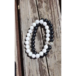 Kép 2/3 - Ezüst lávaköves Black&amp;White szerelmi karkötőpár _1