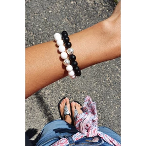 Kép 1/3 - Ezüst lávaköves Black&amp;White szerelmi karkötőpár 