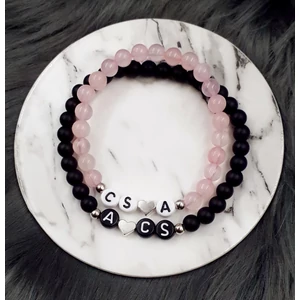 Kép 1/2 - Rózsakvarc &amp; Ónix ásványkarkötőpár betűkkel pároskarkötő páros karkötő szerelmi karkötő közös karkötő betűs karkötő