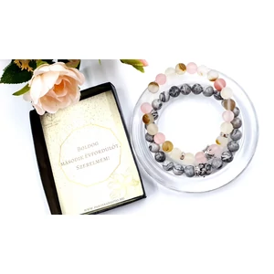 Kép 1/3 - Évforduló köszöntő koronás ásványkarkötőpár "ezüst"