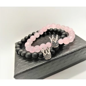 Kép 2/2 - Luxury "Korona" karkötőpár rózsakvarccal_1