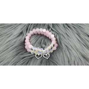 Kép 2/2 -  Anya-Lánya karkötőpár szívecske medállal rózsakvarc, hegyikristály ásvány, ásványkarkötő anyák napja