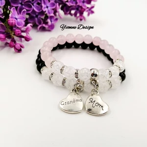 Kép 2/2 - "Grandma" medálos ónix-hegyikristály ásványkarkötő_1