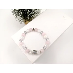 Kép 1/4 - 'MOM' medálos tündöklő hegyikristály-rózsakvarc karkötő