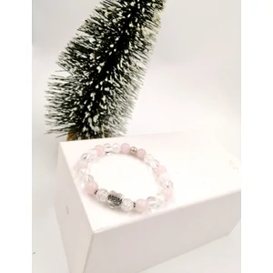 Kép 3/4 - 'MOM' medálos tündöklő hegyikristály-rózsakvarc karkötő_2