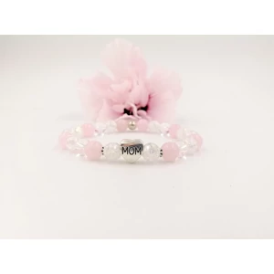 Kép 4/4 - 'MOM' medálos tündöklő hegyikristály-rózsakvarc karkötő_3