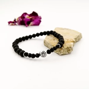 Kép 1/2 - Lótusz medálos ónix karkötő