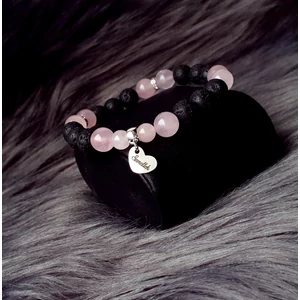 Kép 2/2 - Rózsakvarc-lávakő "Szeretlek" medálkás karkötő