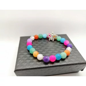 Kép 2/2 - Pillangó medálos matt színes achát ásványkarkötő_1