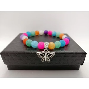 Kép 1/2 - Pillangó medálos matt színes achát ásványkarkötő