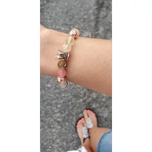 Kép 1/3 - Rózsaopál LUXURY ásványkarkötő korona medállal