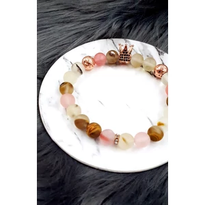 Kép 2/3 - Rózsaopál LUXURY ásványkarkötő korona medállal