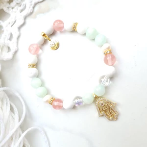 Kép 2/2 - Álomszép cirkonkristályos  LUXURY ásványkarkötő hamzsakézzel