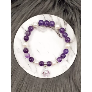 Kép 1/2 - "Ametiszt álom" kagyló medálkás ásványkarkötő igazgyöngy tenyésztett igazgyöngy kristálykarkötő ékszer