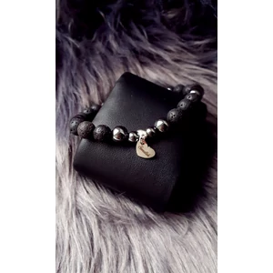 Kép 2/3 - Lávakő , hematit férfi ásványkarkötő "Szeretlek" medálkával_1