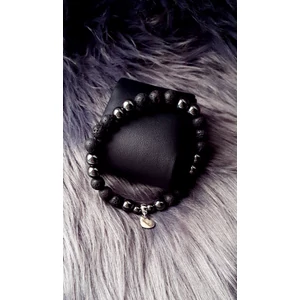 Kép 3/3 - Lávakő , hematit férfi ásványkarkötő "Szeretlek" medálkával_2