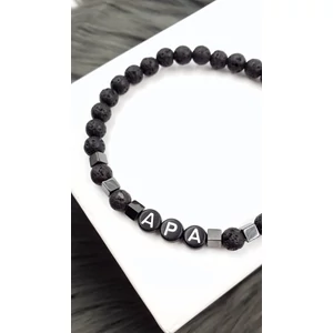 Kép 3/3 - Lávakő - Hematit ásványkarkötő "APA" felirattal_2