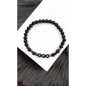 Kép 1/3 - Lávakő - Hematit ásványkarkötő "APA" felirattal