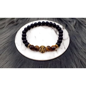 Kép 2/2 - Oroszlánfejes ónix - tigrisszem ásványkarkötő férfi karkötő ásvány oroszlán arany matt tigrisszem férfi ékszer