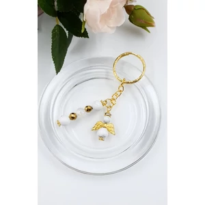 Kép 2/2 - Arany szín kulcstartó angyal medállal