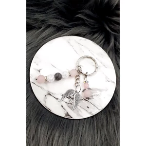 Kép 1/2 - "Angyal" rózsakvarc kulcstartó ásvány ásványkulcstartó