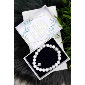 Kép 1/3 - Keresztszülő felkérő hófehér LUXURY ásványkarkötő