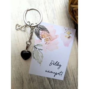 Kép 2/2 - Tigrisszem szív kulcstartó Boldog névnapot! feliratos kártyával