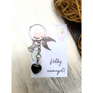 Kép 1/2 - Tigrisszem szív kulcstartó Boldog névnapot! feliratos kártyával