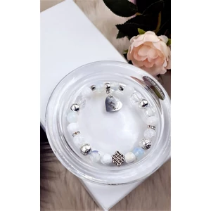 Kép 2/2 - Hófehér végtelen csomó ásványkarkötő "Keri" medállal