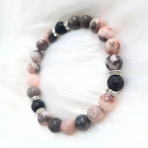 Kép 2/2 - Yvonne Design cseresznyevirág jáspis ásványkarkötő ezüst díszítéssel