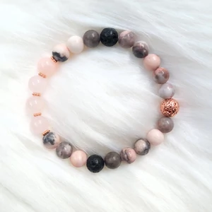 Kép 2/3 - Yvonne Design cseresznyevirág jáspis ásványkarkötő rosegold díszítéssel