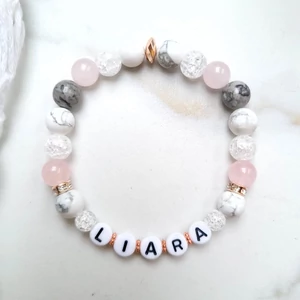 Kép 3/3 - Rosegold rózsakvarc-hegyikristály ásványkarkötő névvel