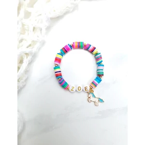 Kép 2/2 - Unikornis medálos gyerekkarkötő névvel 