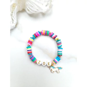 Kép 1/2 - Unikornis medálos gyerekkarkötő névvel 