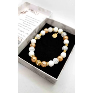 Kép 2/3 - Szülőköszöntő fehér-arany kristálykarkötő 