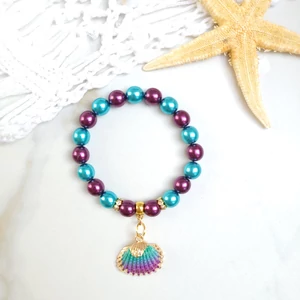 Kép 1/3 - Türkiz - Lila kagyló medálos karkötő