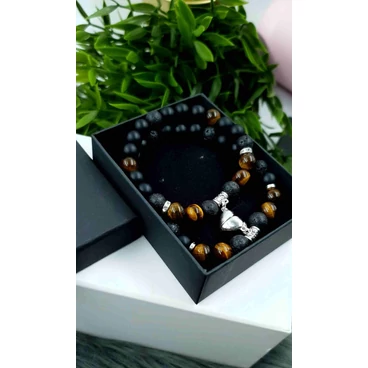 Mágneses szívecske ásványkarkötőpár 