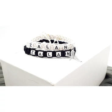 Fehér&amp;Fekete páros karkötő angyalszárny medálokkal