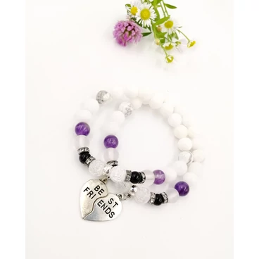 "BEST Friends" Félbe tört szív medálos ásványkarkötőpár