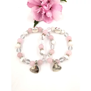 Mom&amp;Daughter hegyikristály rózsakvarc karkötőpár