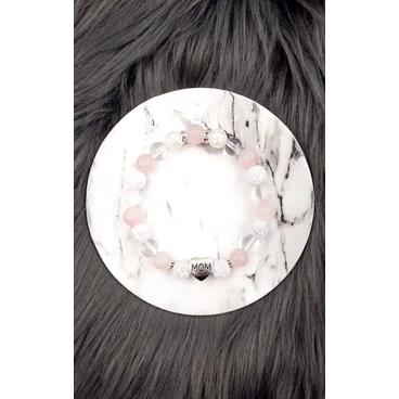 "MOM" medálos rózsakvarc - hegyikristály karkötő