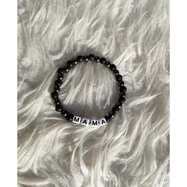 "MAMA" feliratos hematit-lávakő ásványkarkötő