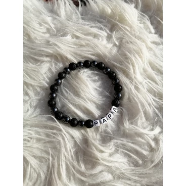"PAPA" feliratos hematit-lávakő ásványkarkötő