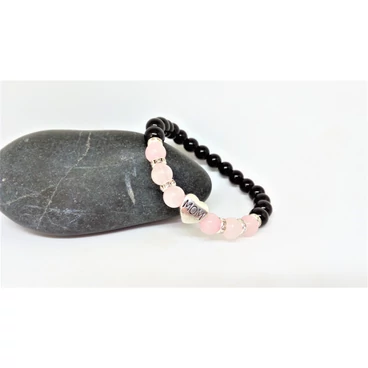 "MOM" medálos rózsakvarc-ónix ásványarkötő