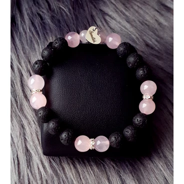 Rózsakvarc-lávakő "Szeretlek" medálkás karkötőmedálos ásványkarkötő