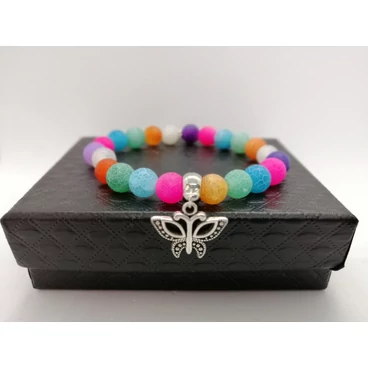 Pillangó medálos matt színes achát ásványkarkötő